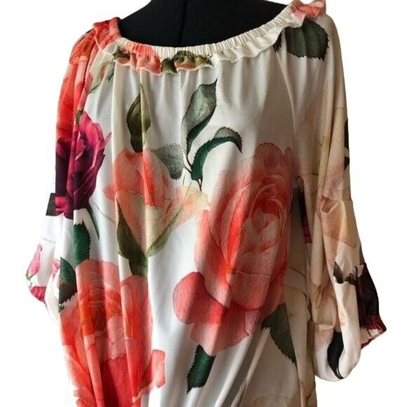 Lily for Firmiana Peasant Blouse With Coral Roses Size L - Picture 4 of 9